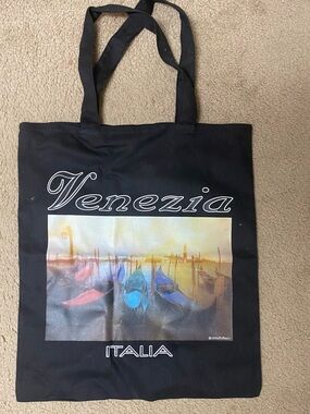 Venezia Italia Black up Tote Bag with Colorful Gondola Print